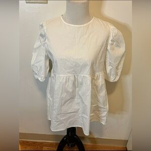 Morgan Taylor Women’s White Short Sleeve Babydoll Style Puff Sleeve Top Sz M